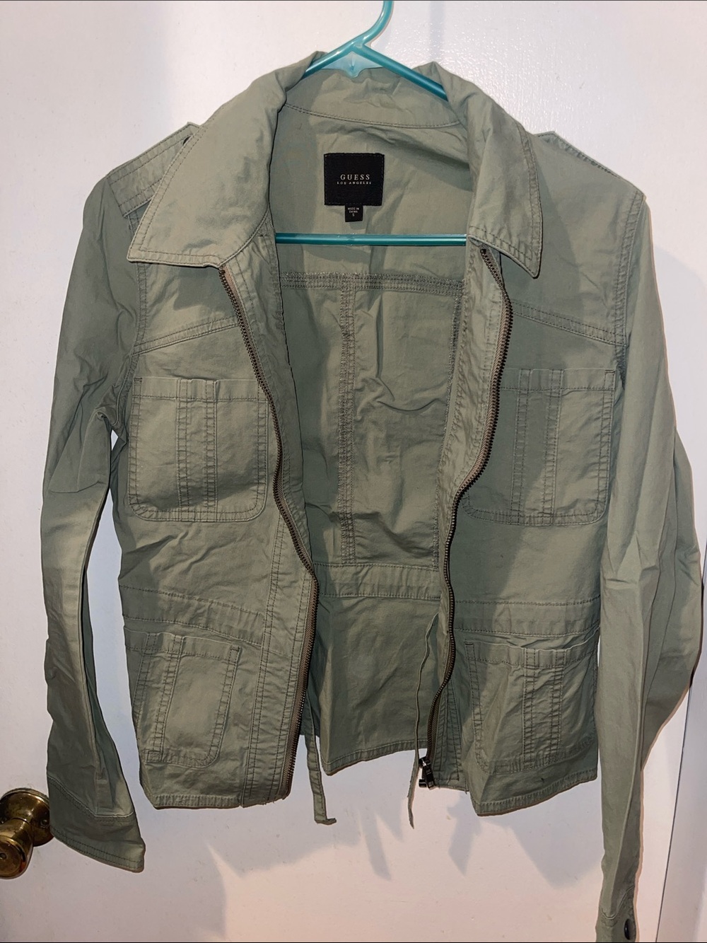 GUESS Olive Green Utility Jacket with Patch Pockets